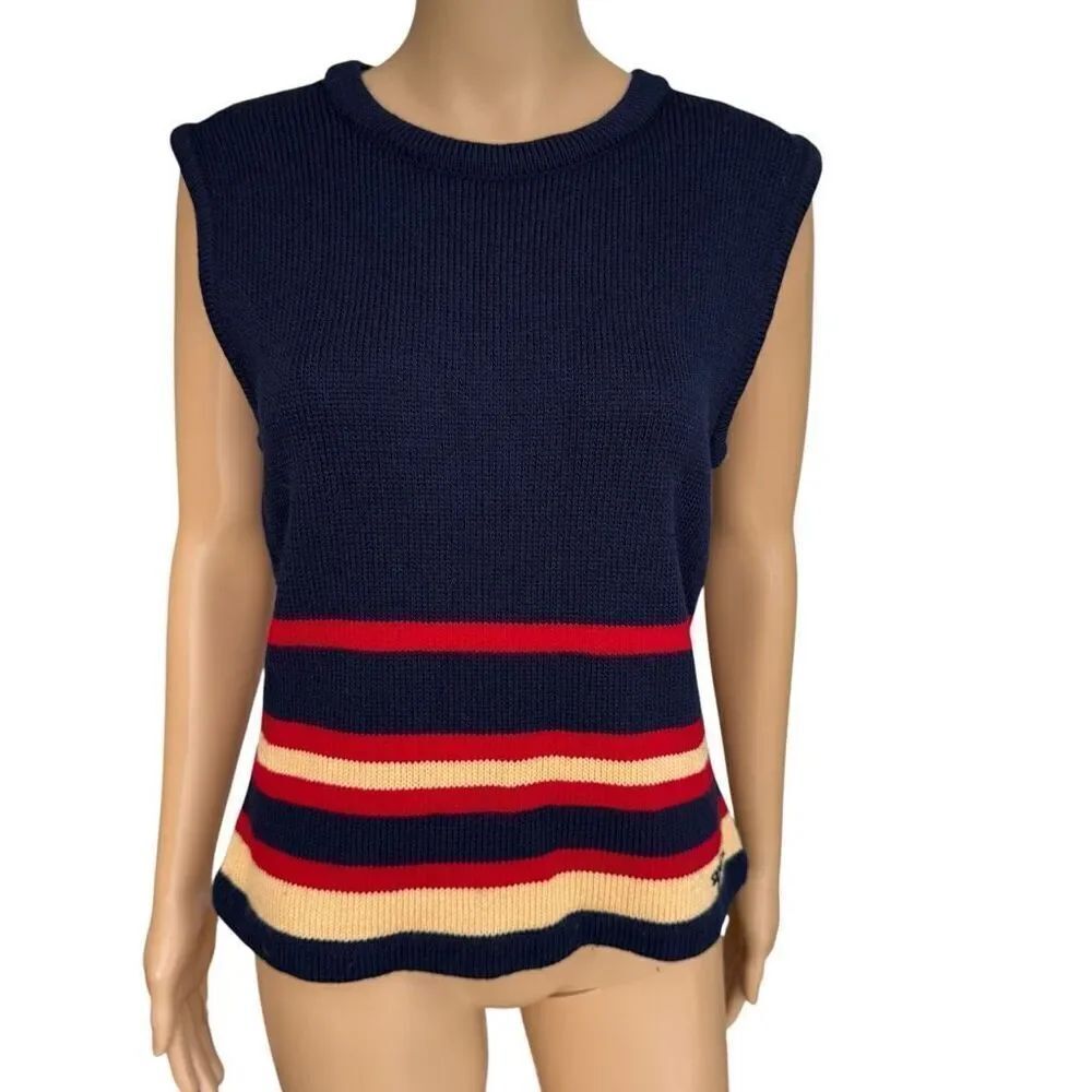 St. John Sport by Marie Gray vintage Navy, Gold, & Red Sweater Vest size M